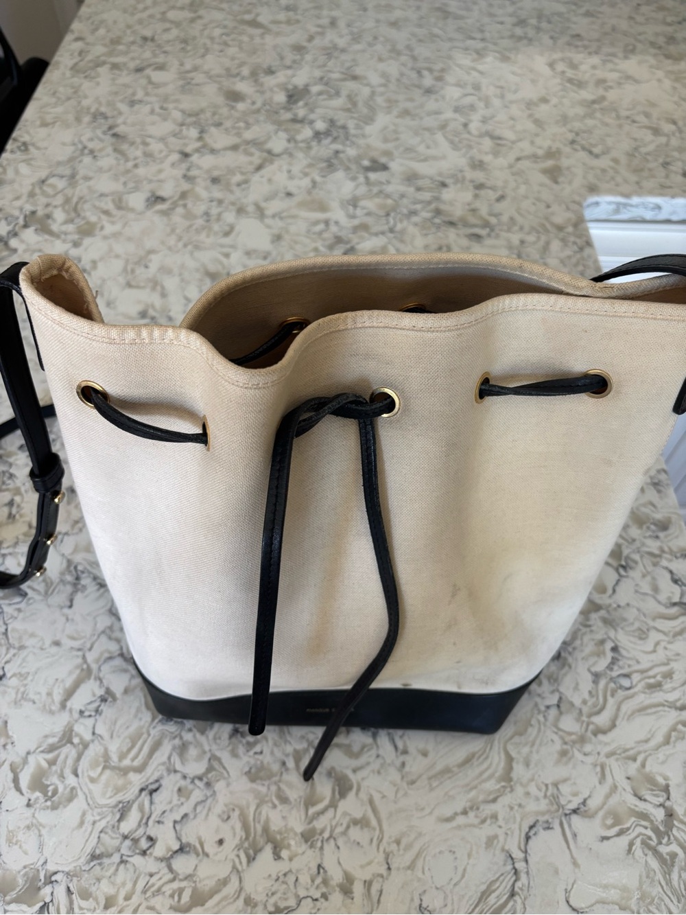 Mansur Gabriel Canvas Bucket Bag - Cream with Black Trim - Picture 4 of 11